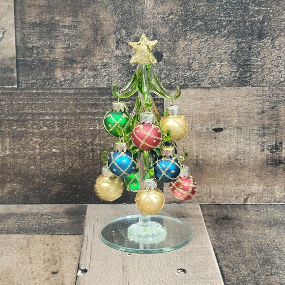 Ganz Miniature‎ 6" Hand Blown Glass Holiday Christmas Tree w/ 12 Ornaments - Picture 1 of 13